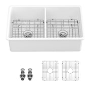 Elegant Dual Mount 32' Undermount Double Bowl Ceramic Kitchen Sink in White