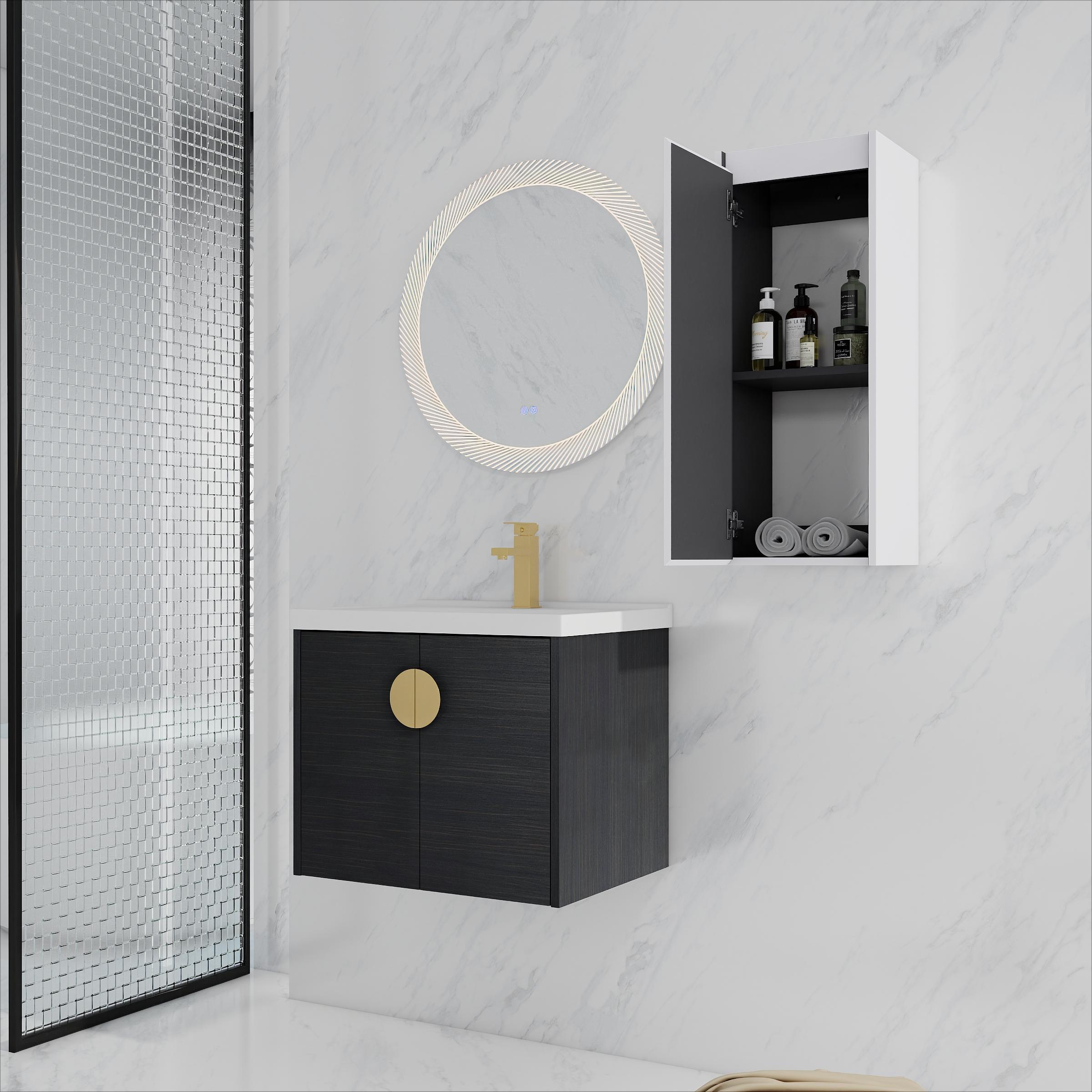 24' Wall-Mounted Bathroom Vanity With Ceramic Sink and Side Cabinet, Soft Close Doors, 00112WH-06324BCT Combination Cabinet(KD-Packing)