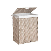 Classic Gray Laundry Hamper with Lid, 100L Capacity, PE Rattan, Powder-Coated Frame, Removable Bags