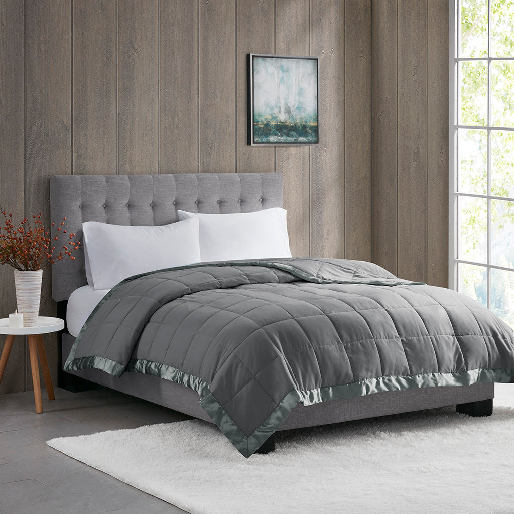 Lightweight Down Alternative Blanket with Satin Trim Charcoal King