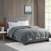 Lightweight Down Alternative Blanket with Satin Trim Charcoal King