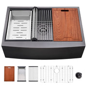 33' L X 22' W Farmhouse Kitchen Sink Matte Black Stainless Steel 33 in.Single Bowl Farmhouse Apron Workstation Kitchen Sink with Accessory Kit