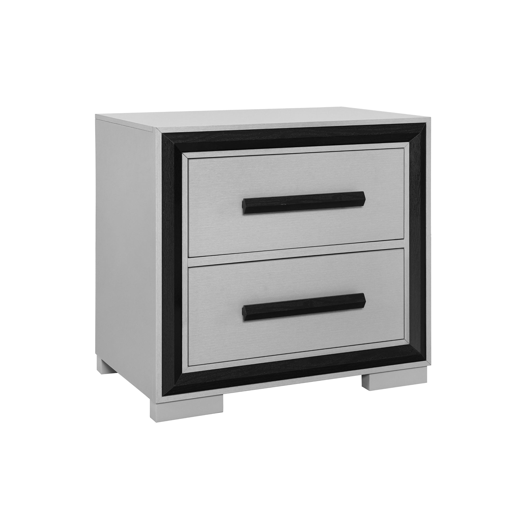 ADELAIDE Modern Nightstand with 2 Drawers in Grey and Black Solid Wood MDF