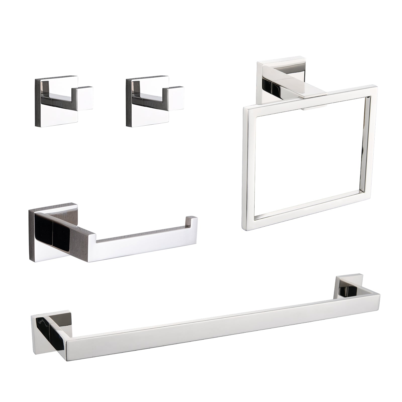 5-Piece SUS304 Bathroom Set: Towel Bar + Ring + Hooks + TP Holder, Brushed Finish