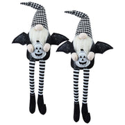 Set of 2, 4.3x3.5x23.5' Fabric Sitting Black Gnome With Wings & Black-White Plaid Hat, for Halloween Decor