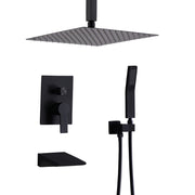 Contemporary Matte Black Shower System with 12-Inch Rainfall Head and Handheld Spray, Wall Mounted