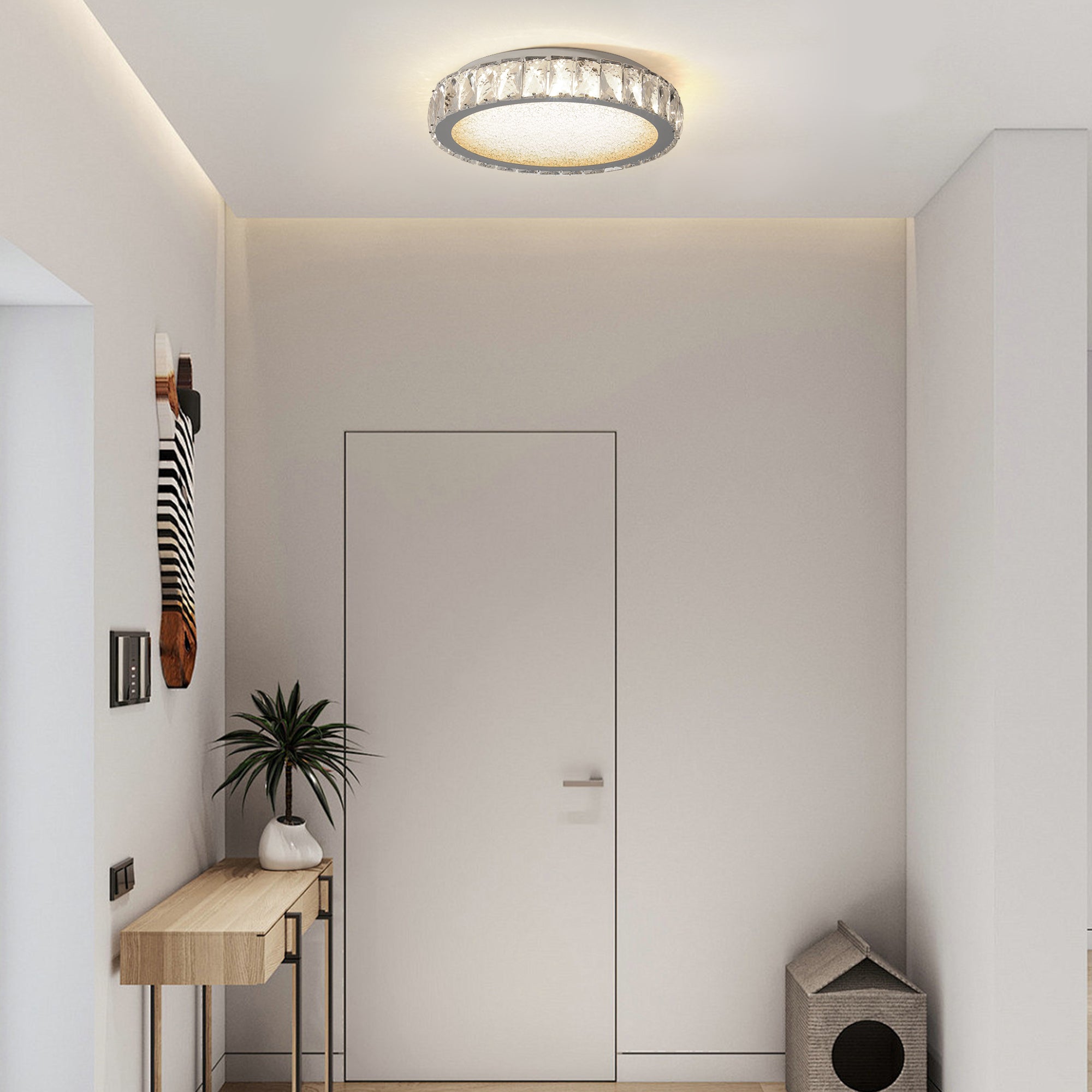 Crystal LED Ceiling Light, 13.8-Inch Flush Mount, 38W Dimmable Modern Fixture, Energy-Saving, Perfect for Living Room, Bedroom, Kitchen