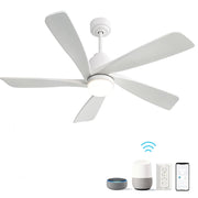 52 Inch Modern Ceiling Fan With Dimmable LED Light 5 Solid Wood Blades Remote Control Reversible DC Motor With Smart APP Control