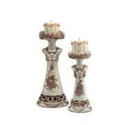 11.75' and 15.5' Polyresin Candleholder, Vintage Rose Design (Set of 2)