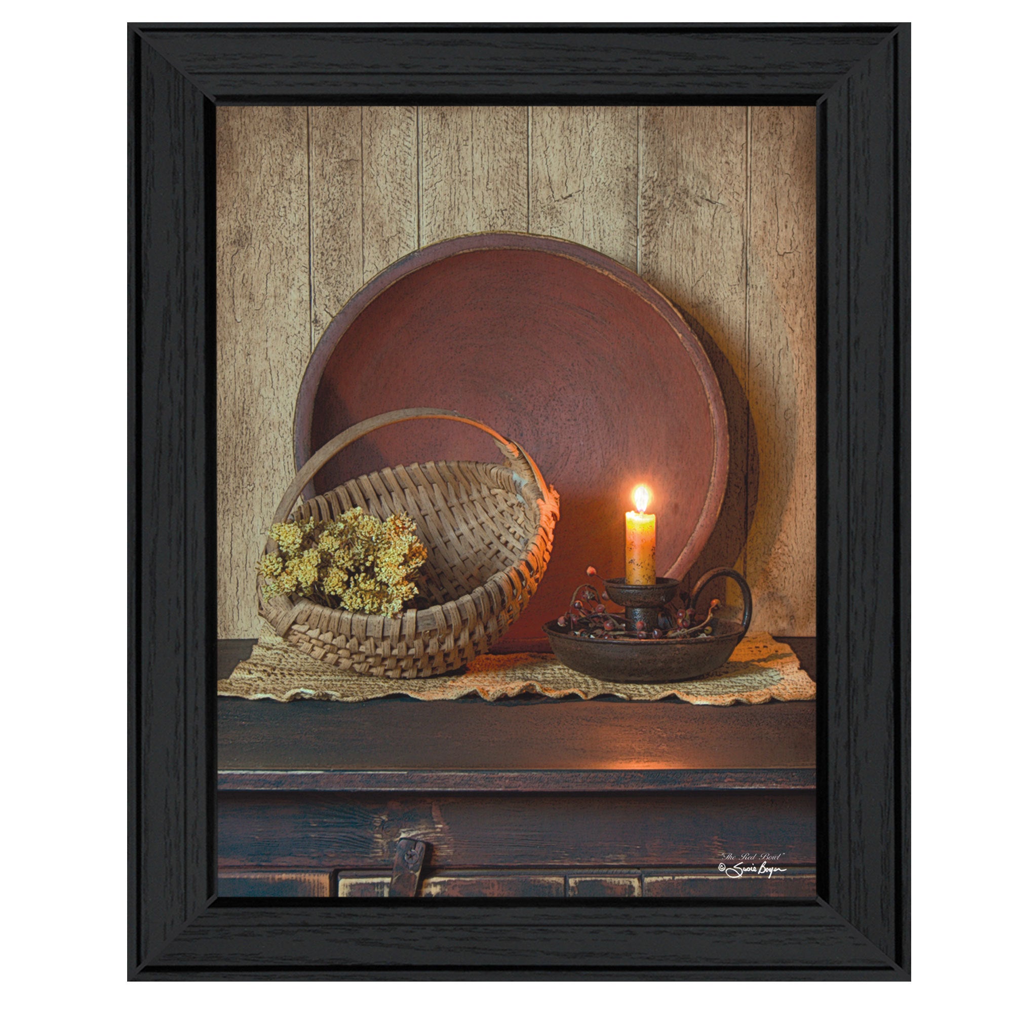 'The Red Bowl' By Susan Boyer, Printed Wall Art, Ready To Hang Framed Poster, Black Frame