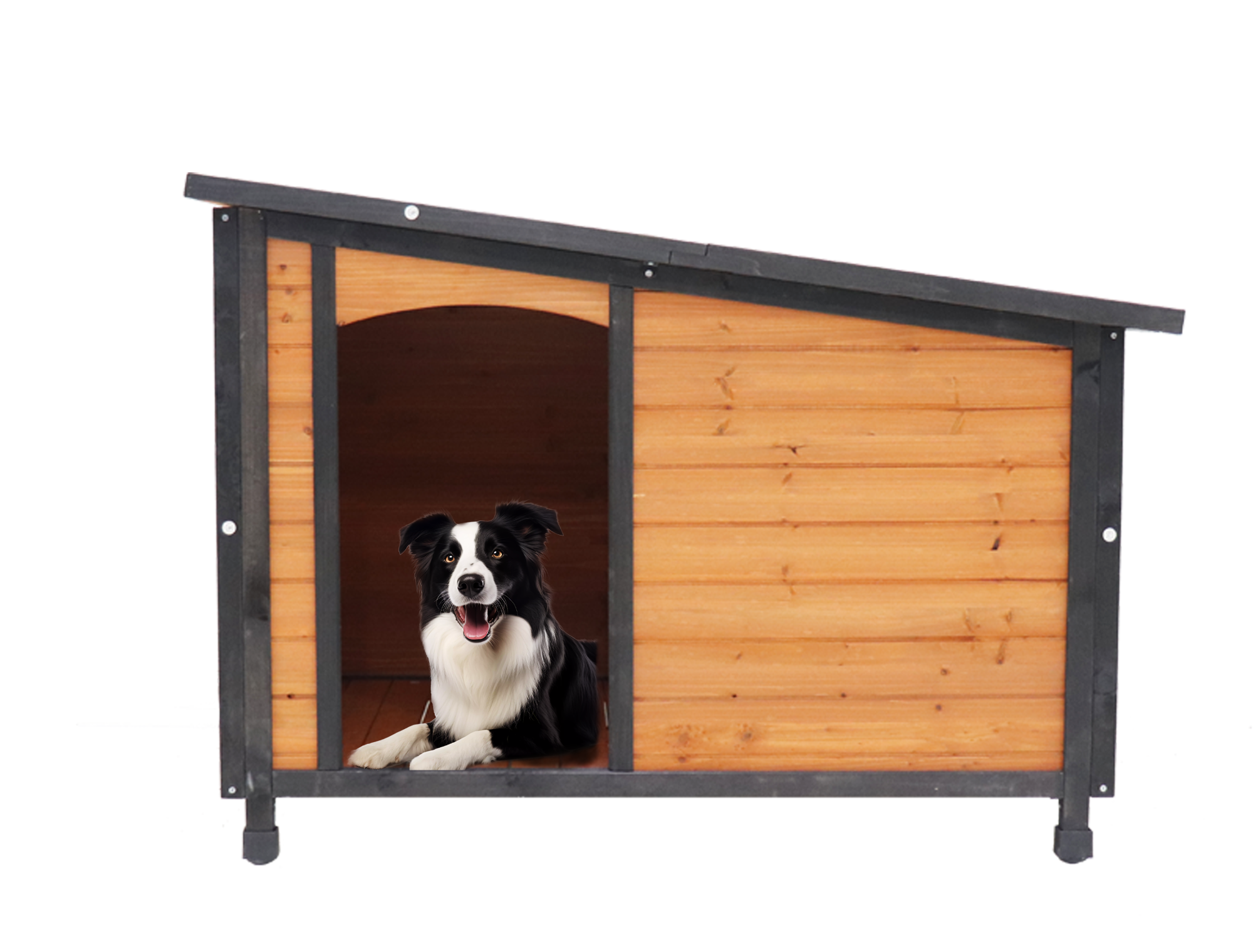 46'Dog House Outdoor & Indoor  Wooden Dog Kennel for Winter with Raised Feet Weatherproof for Large Dogs(Gold red and black)PVC waterproof roof(L)
