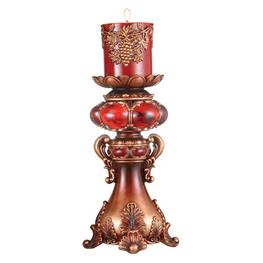 16' Tall Polyresin Candleholder with Red and Brown finish