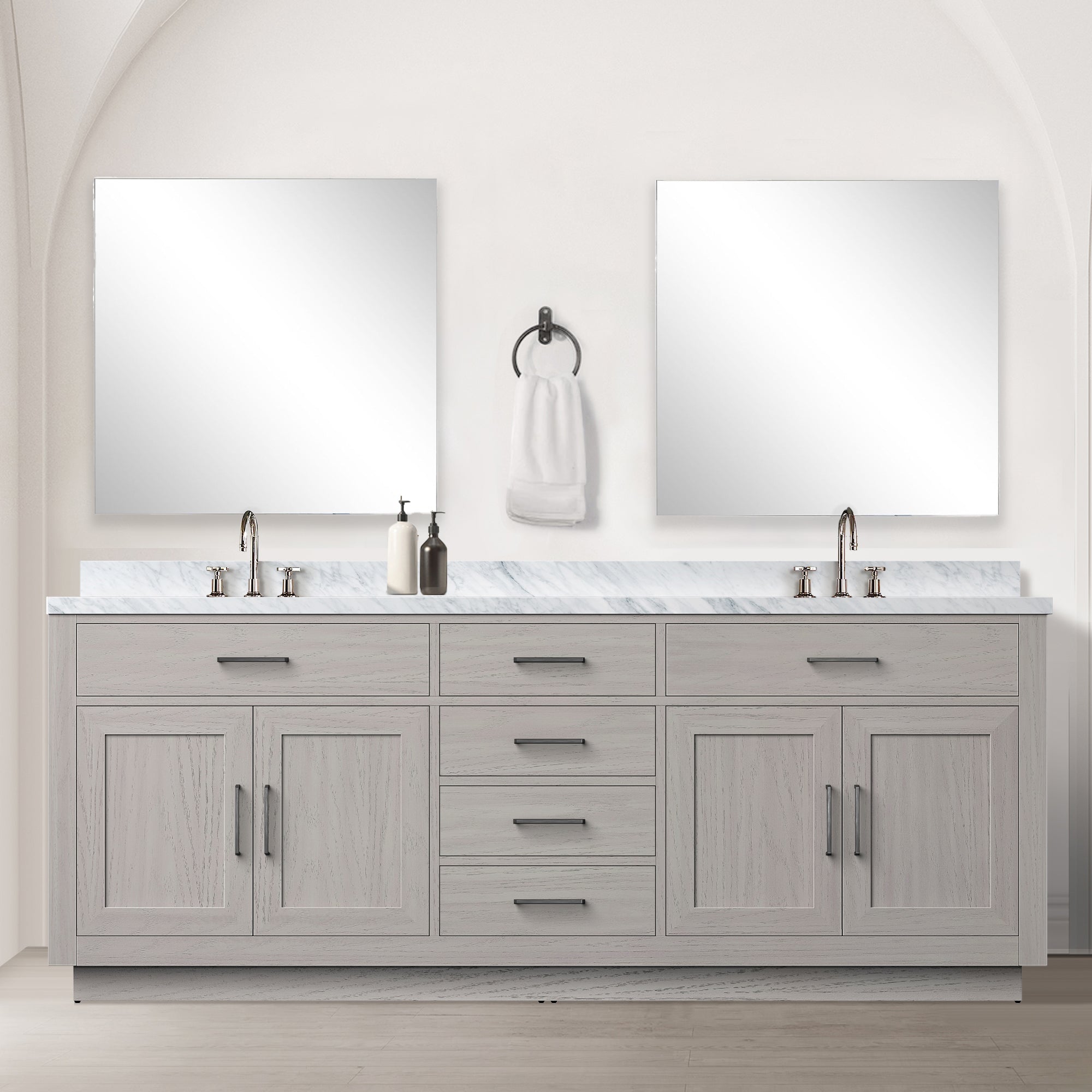 White Oak Double Bath Vanity 84 in. W x 22 in. D