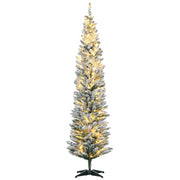 HOMCOM 7' Tall Pre-Lit Slim Noble Fir Artificial Christmas Tree with 210 Warm White LED Lights and 499 Tips, for Christmas Decoration, Green