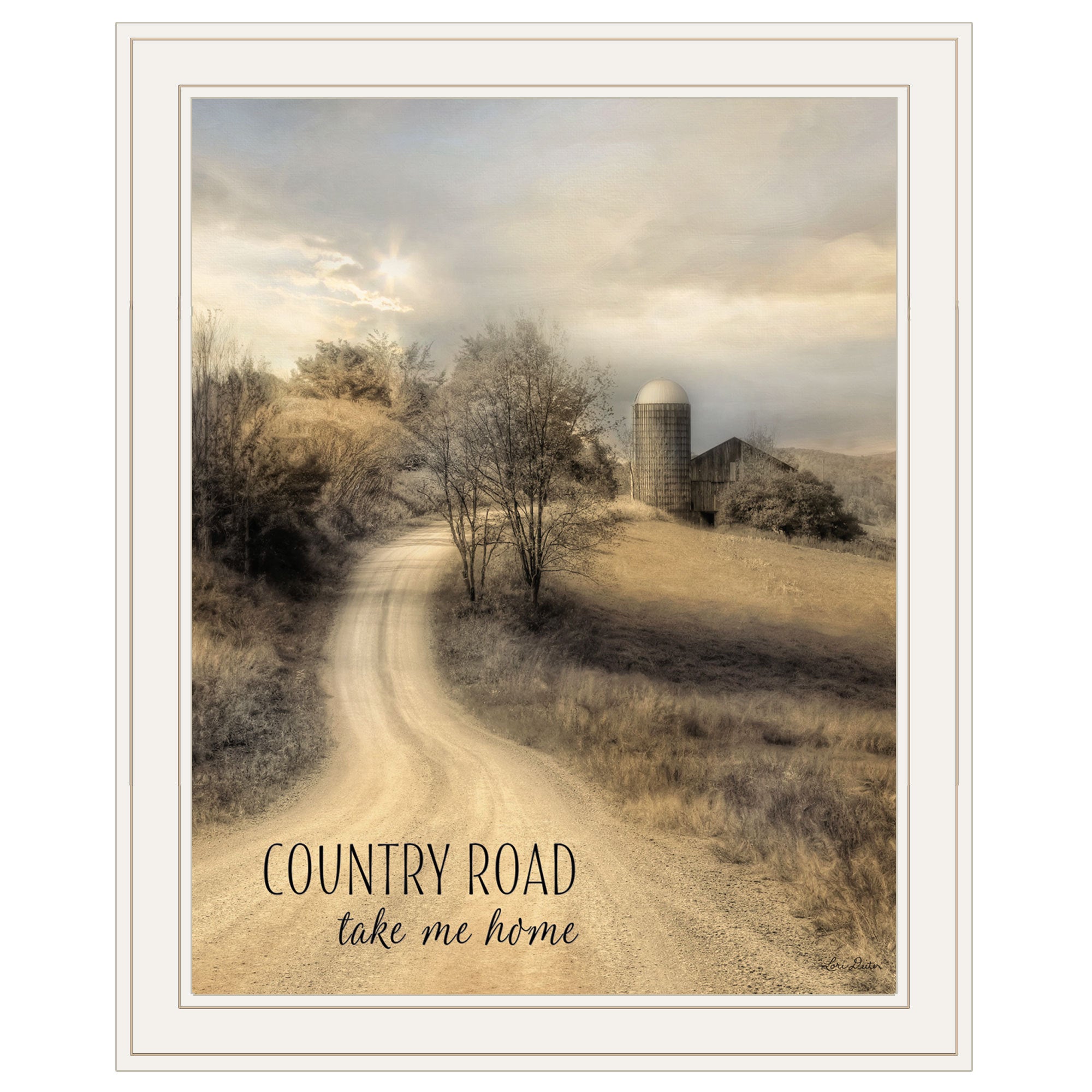 'Country Road Take Me' by Lori Deiter, Ready to Hang Framed Print, White Frame