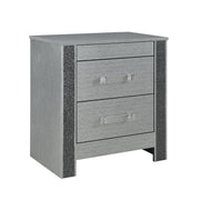 Lorenzo Silver Nightstand with Hidden Compartment and Acrylic Handles in Rubber Wood