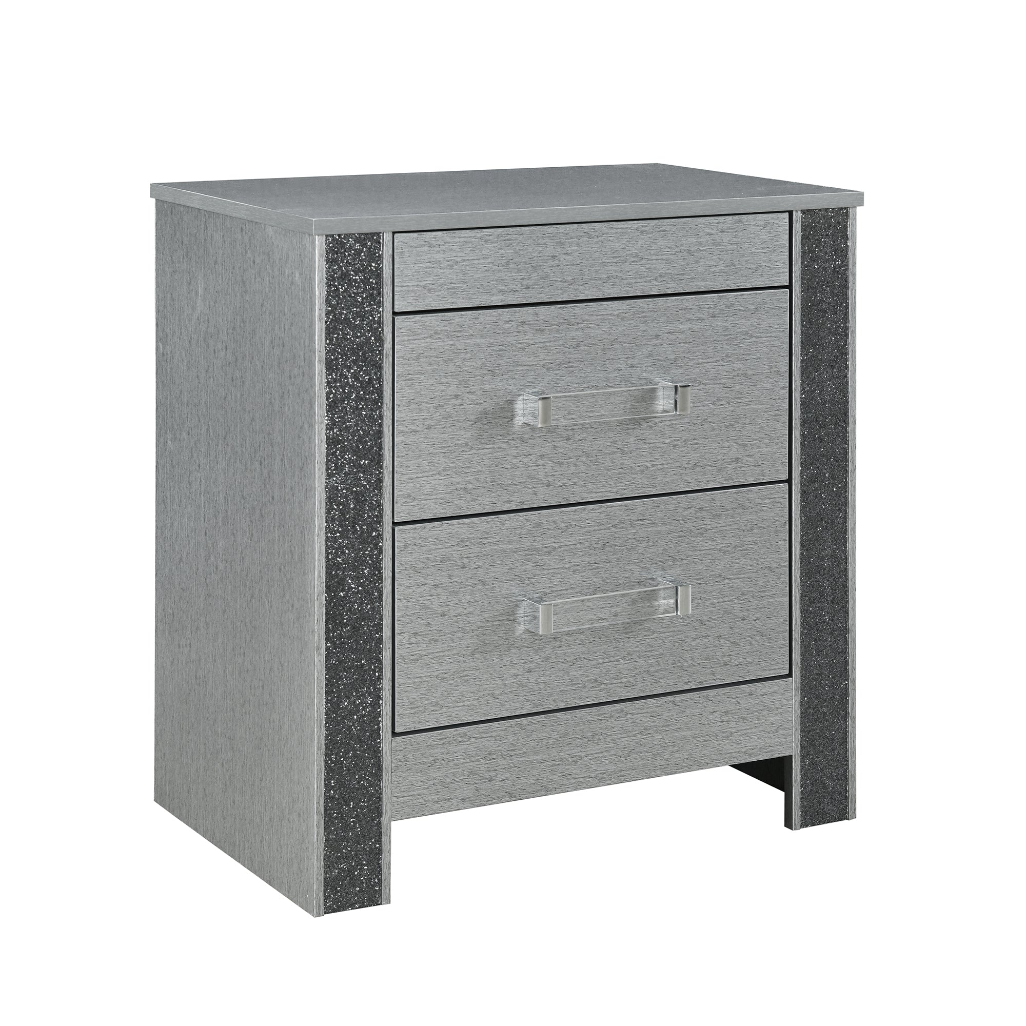 Lorenzo Silver Nightstand with Hidden Compartment and Acrylic Handles in Rubber Wood