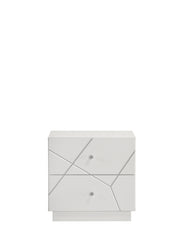 Manhattan Nightstand – Lacquer Finish with Geometric Design and Velvet-Lined Drawers for Modern Bedrooms      same as G150108684  (NJ inventory)