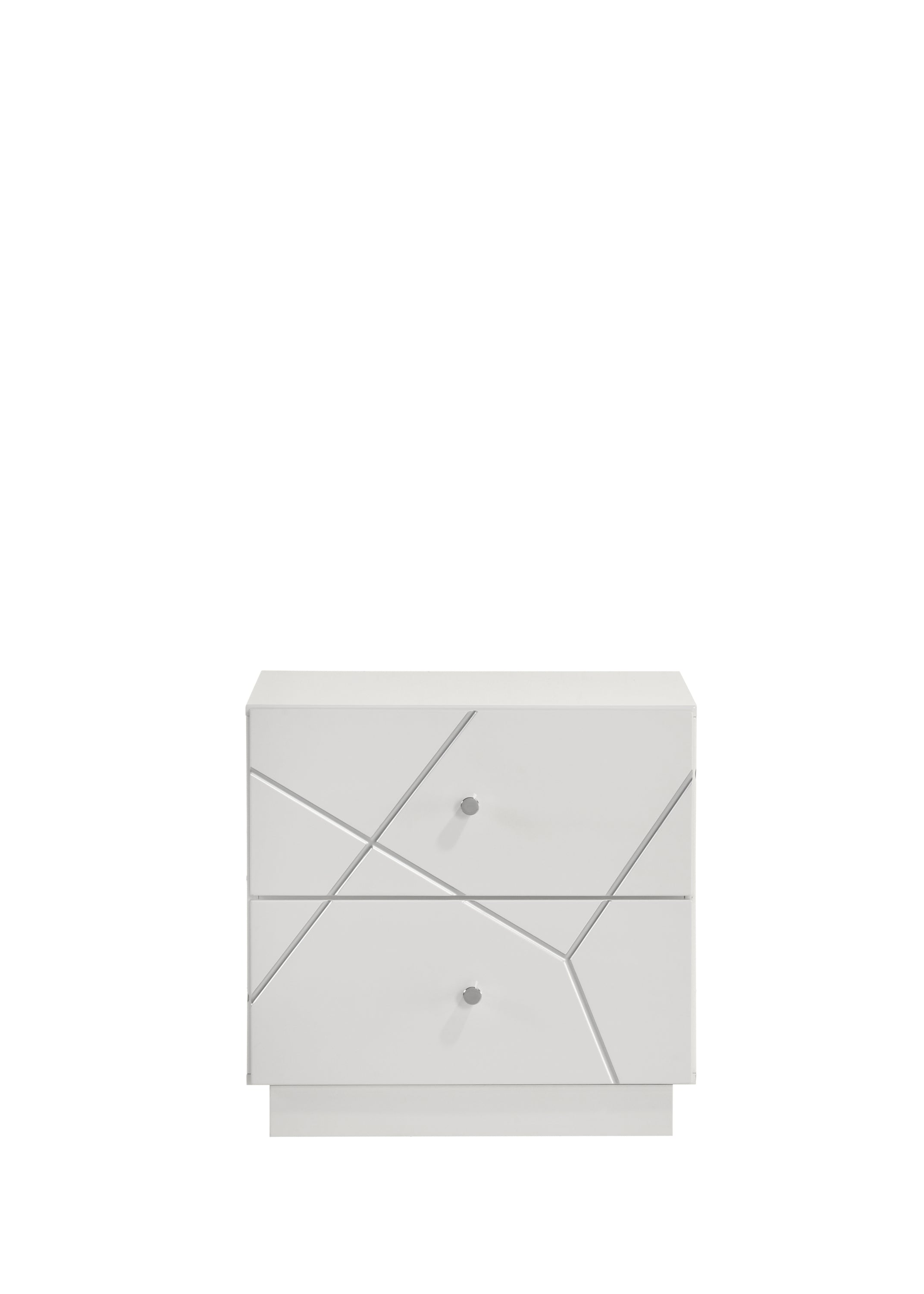 Manhattan Nightstand – Lacquer Finish with Geometric Design and Velvet-Lined Drawers for Modern Bedrooms      same as G150108684  (NJ inventory)