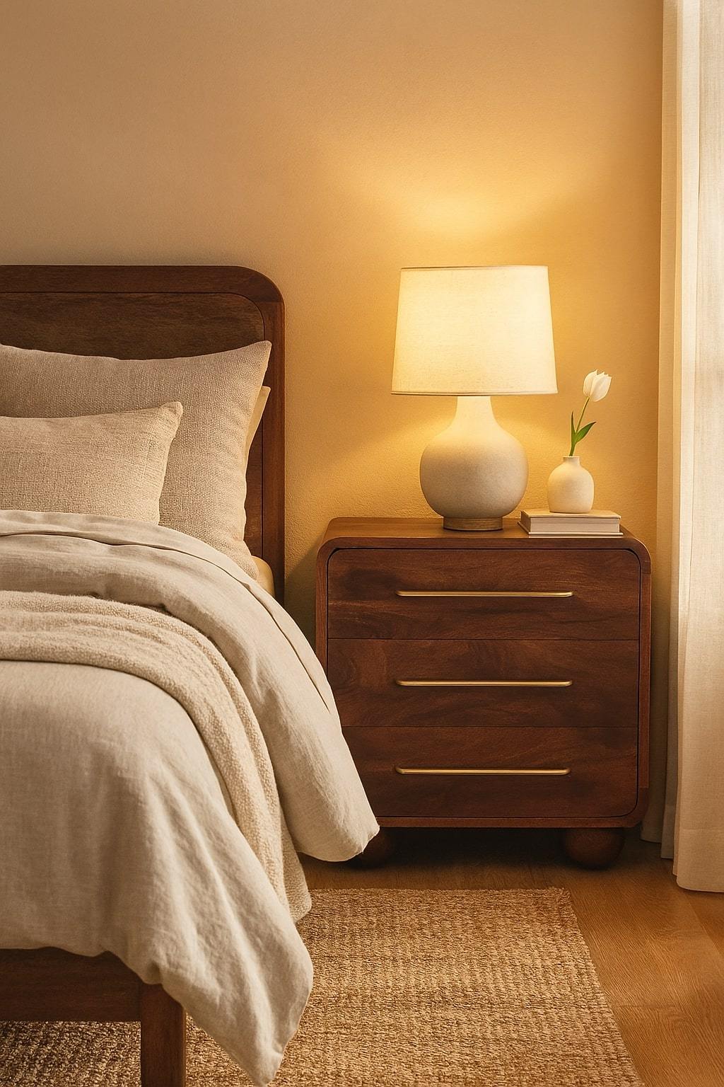 Solid Wood 3-Drawer Rounded Chest,Brown