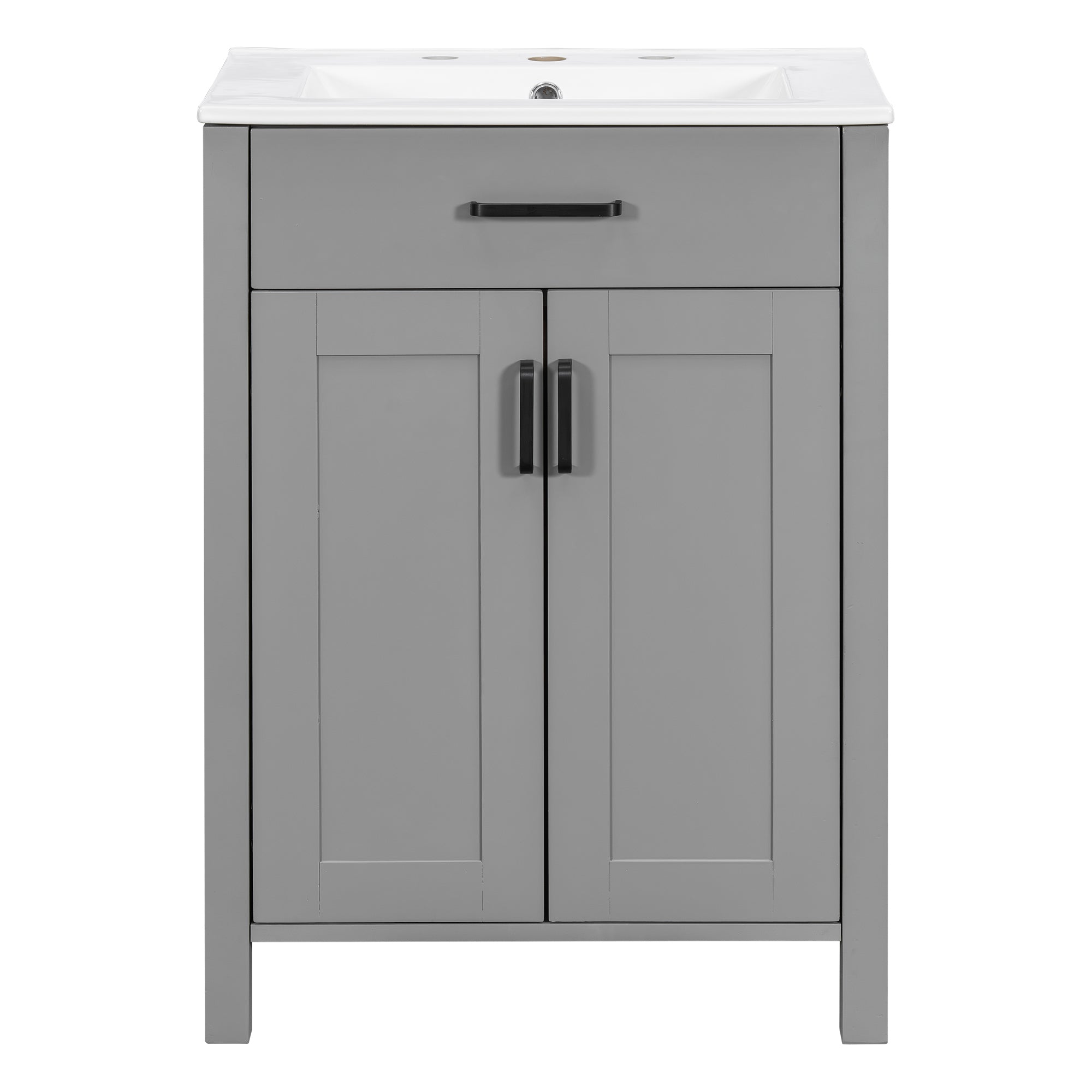 Modern Bathroom Vanity Combo with Ceramic Sink, Space-Saving Design, Grey, Solid Wood & MDF, 24.2'W*18.3'D*34'H