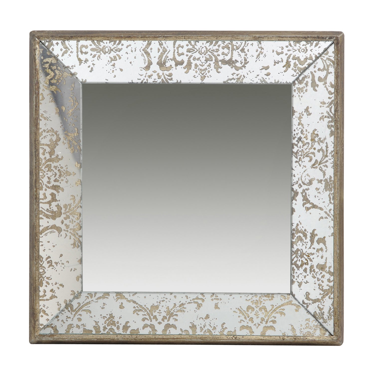 24' x 24' Antique Silver Square Mirror with Floral Accents, Decorative Display Tray, Hanging Mirror, Traditional Home Decor