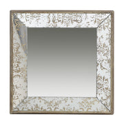 24' x 24' Antique Silver Square Mirror with Floral Accents, Decorative Display Tray, Hanging Mirror, Traditional Home Decor
