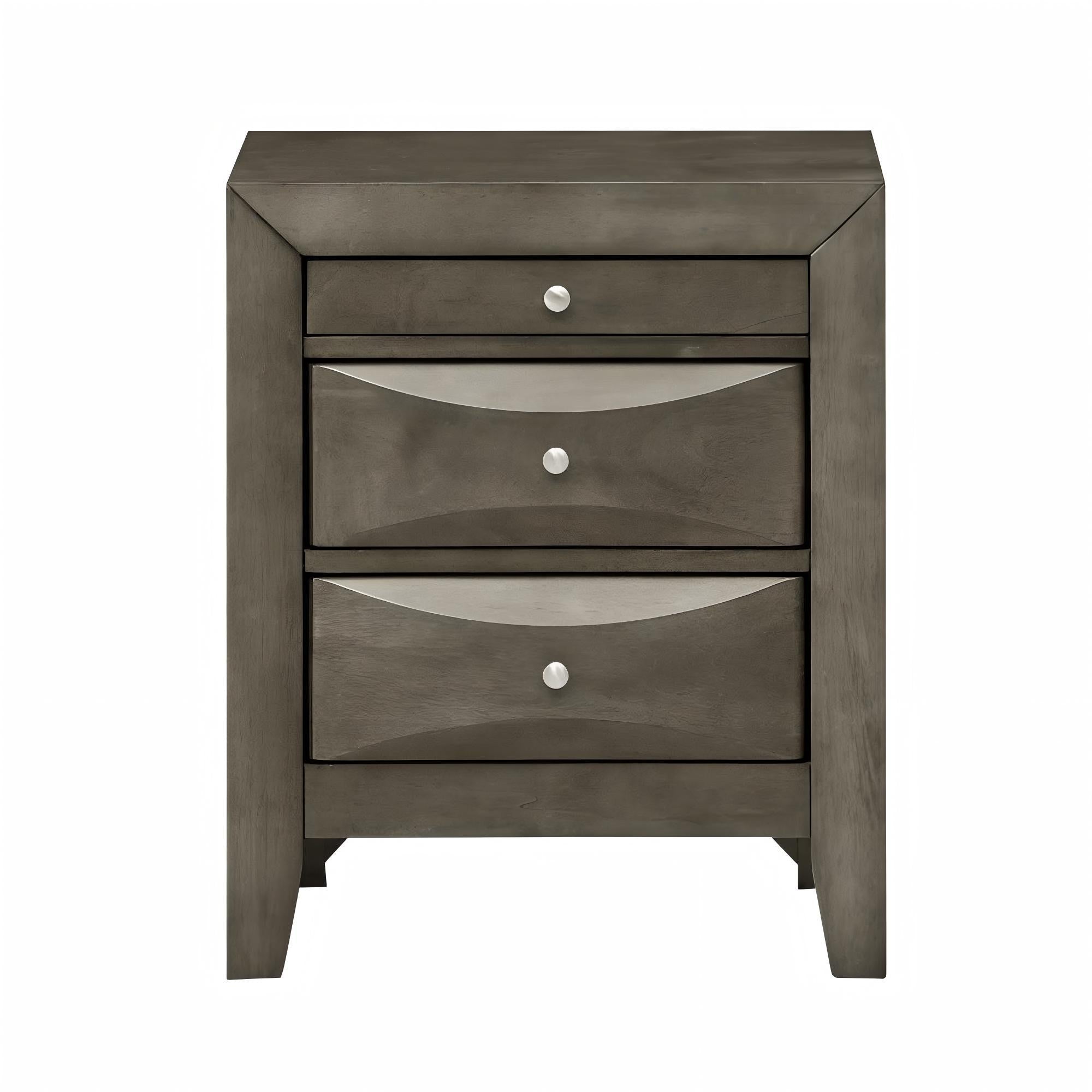 Stylish Elegant Gray Storage Nightstand with Three Drawers Particle Board 28'H x 23'W x 17'D