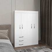 Denver Adjustable Armoire, Rods, Double Door Cabinet, Three Drawers, Two Shelves White