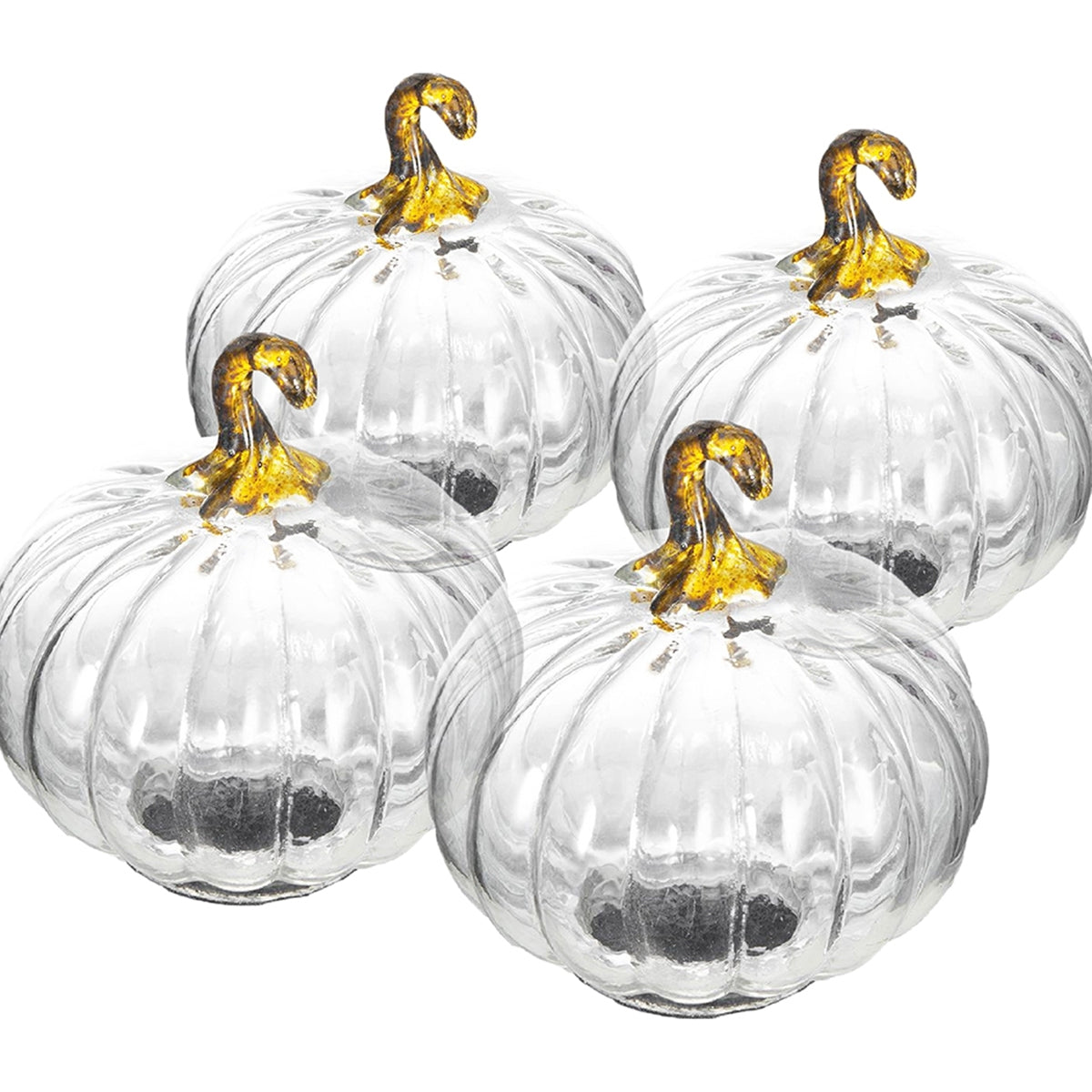 Set of 4, 4x4x5' Clear Glass Pumpkin, Pumpkin Ornament Decor for Holiday Harvest Festival Fall Festival & Thanksgiving