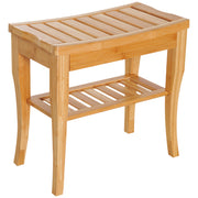 Long Bamboo Shower Bench Seat, 20' Wooden Spa Shower Stool with Underneath Storage Shelf Shoe Organizer