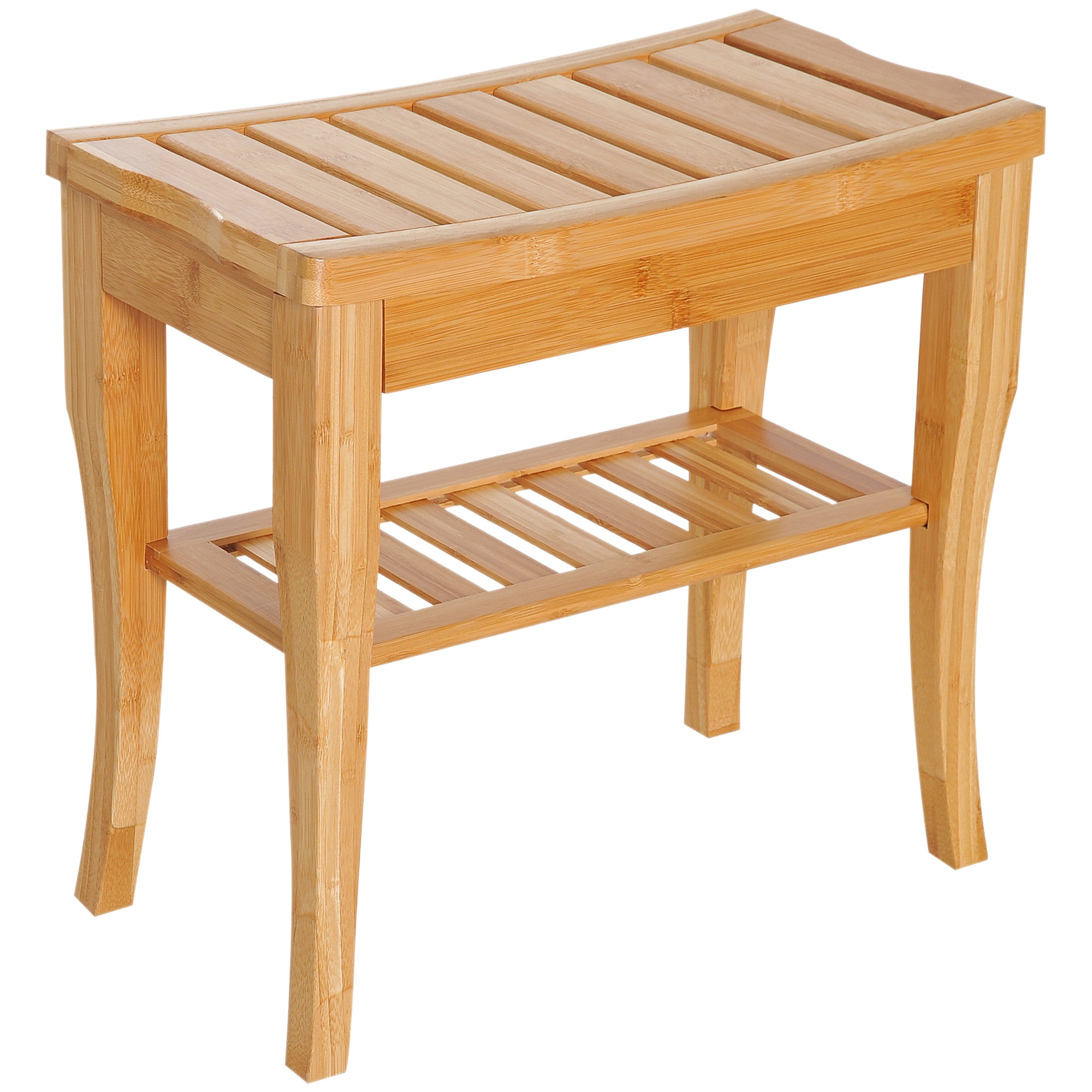 Long Bamboo Shower Bench Seat, 20' Wooden Spa Shower Stool with Underneath Storage Shelf Shoe Organizer