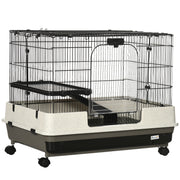PawHut 26' Small Animal Cage with Wheels, 2-Level Portable Bunny Cage, Chinchilla Ferret Cage with Removable Tray, Platform and Ramp