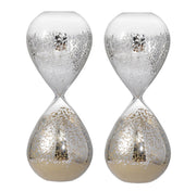 Set of 2, 3.2x3.2x8' Peleus 30-Minute Silvered Hourglass, Bisque Sand