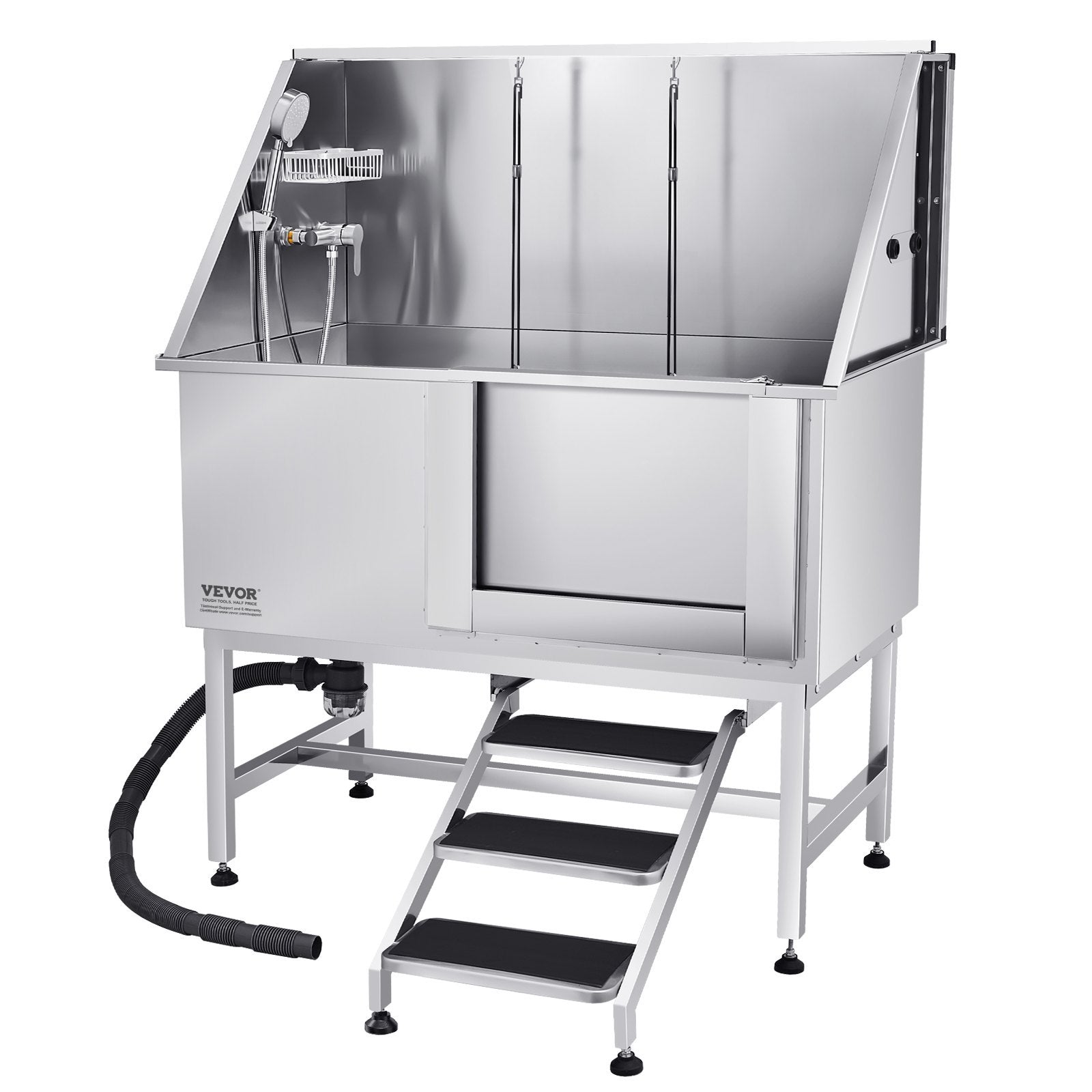 50 Inch Dog Grooming Bath Tub Stainless Steel w Stairs Water Filter