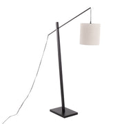 Arturo Contemporary Floor Lamp in Black Wood and Black Steel with Grey Fabric Shade by LumiSource