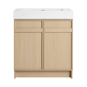 Contemporary 30' Freestanding Bathroom Vanity with White Resin Sink & Soft-Close Cabinet Doors in Oak Finish