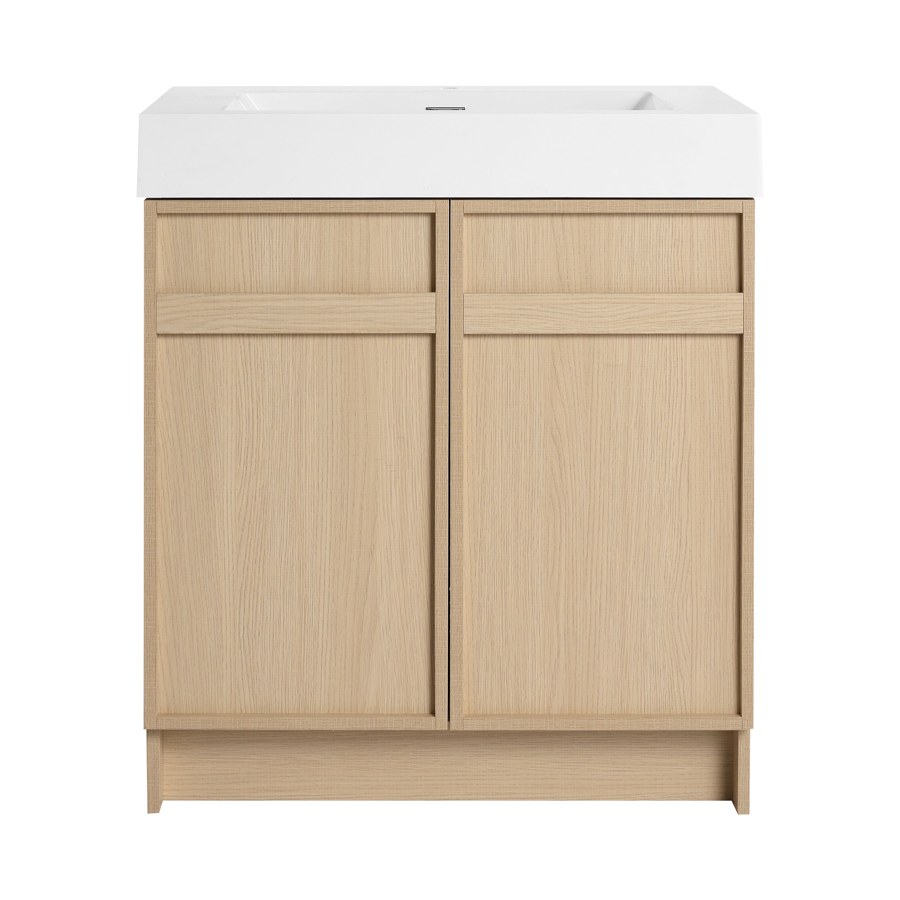 Contemporary 30' Freestanding Bathroom Vanity with White Resin Sink & Soft-Close Cabinet Doors in Oak Finish