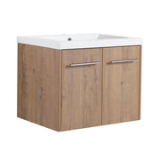 Modern Floating Bathroom Vanity with Resin Sink, Soft Close Doors, Imitative Oak Finish, 24 Inch Plywood Design
