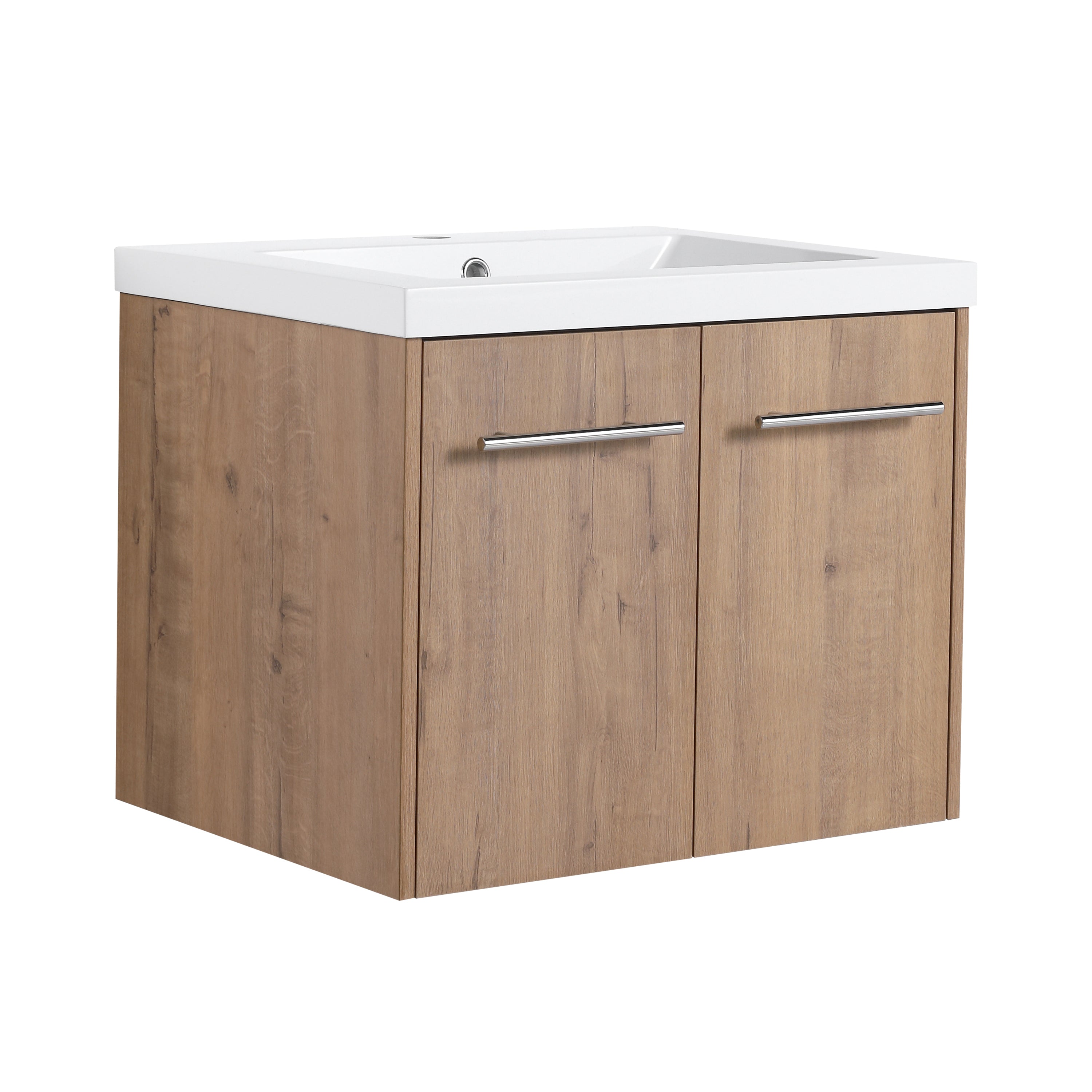 Modern Floating Bathroom Vanity with Resin Sink, Soft Close Doors, Imitative Oak Finish, 24 Inch Plywood Design