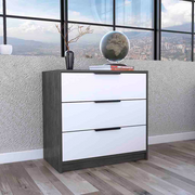 Dresser 27'H, 3 Drawers Dresser, Superior Top, Smokey Oak / White