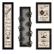 'Kitchen Collection V' 4-Piece Vignette with 7-Peg Mug Rack by Millwork Engineering, Black Frame