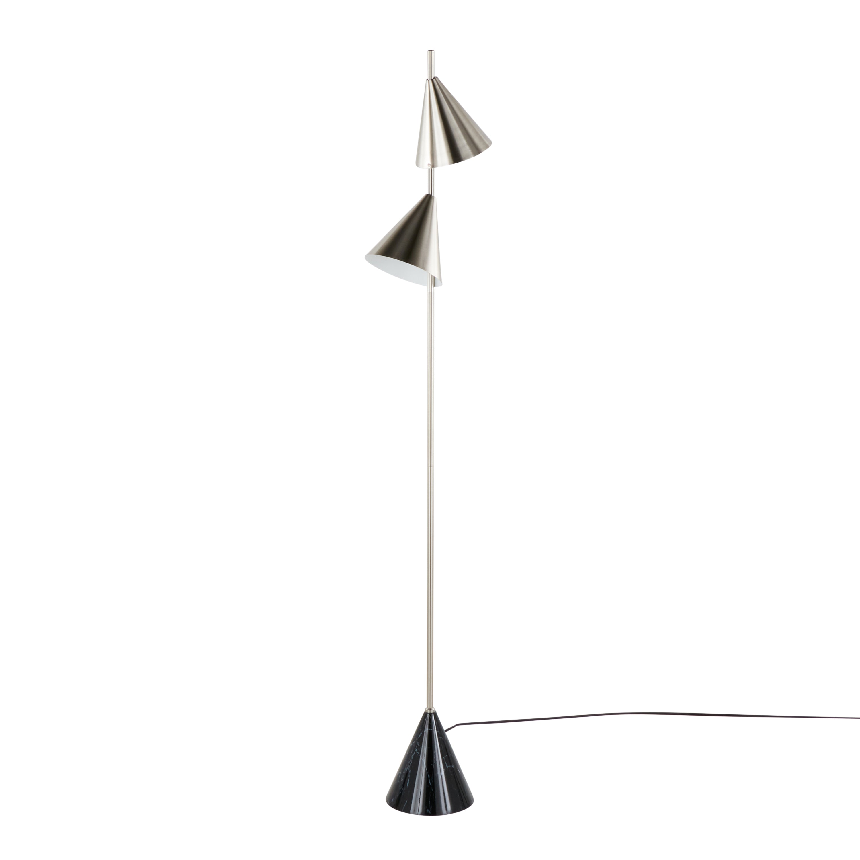 Cone 65' Contemporary Metal Floor Lamp in Plated Nickel with A Black Faux Marble Metal Base by LumiSource