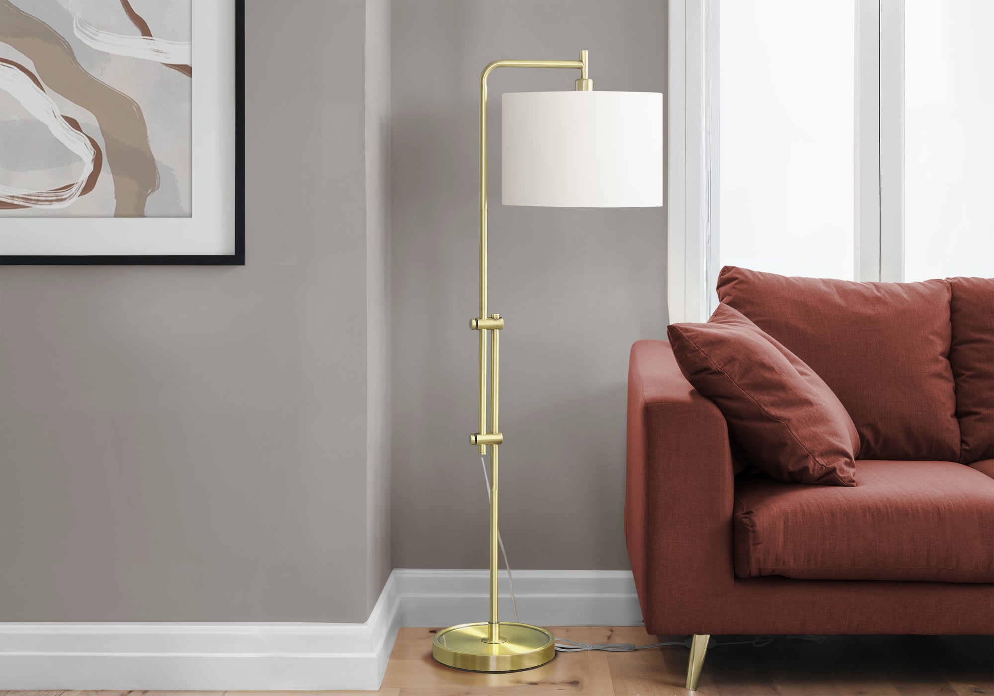 Lighting, 63'h, Floor Lamp, Brass Metal, Ivory / Cream Shade, Contemporary
