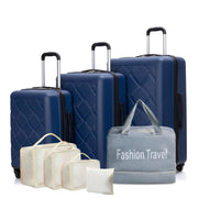 Hardshell Suitcase  with Spinner Wheels ABS Luggage Sets Lightweight Durable Suitcase,8-Piece Set (20/24/28+portable handbag + 4 pieces storage bag set) , BLUE