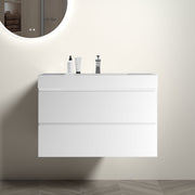 Alice 36' White Bathroom Vanity with Sink, Large Storage Wall Mounted Floating Bathroom Vanity for Modern Bathroom, One-Piece White Sink Basin without Drain and Faucet, Pre-assembled
