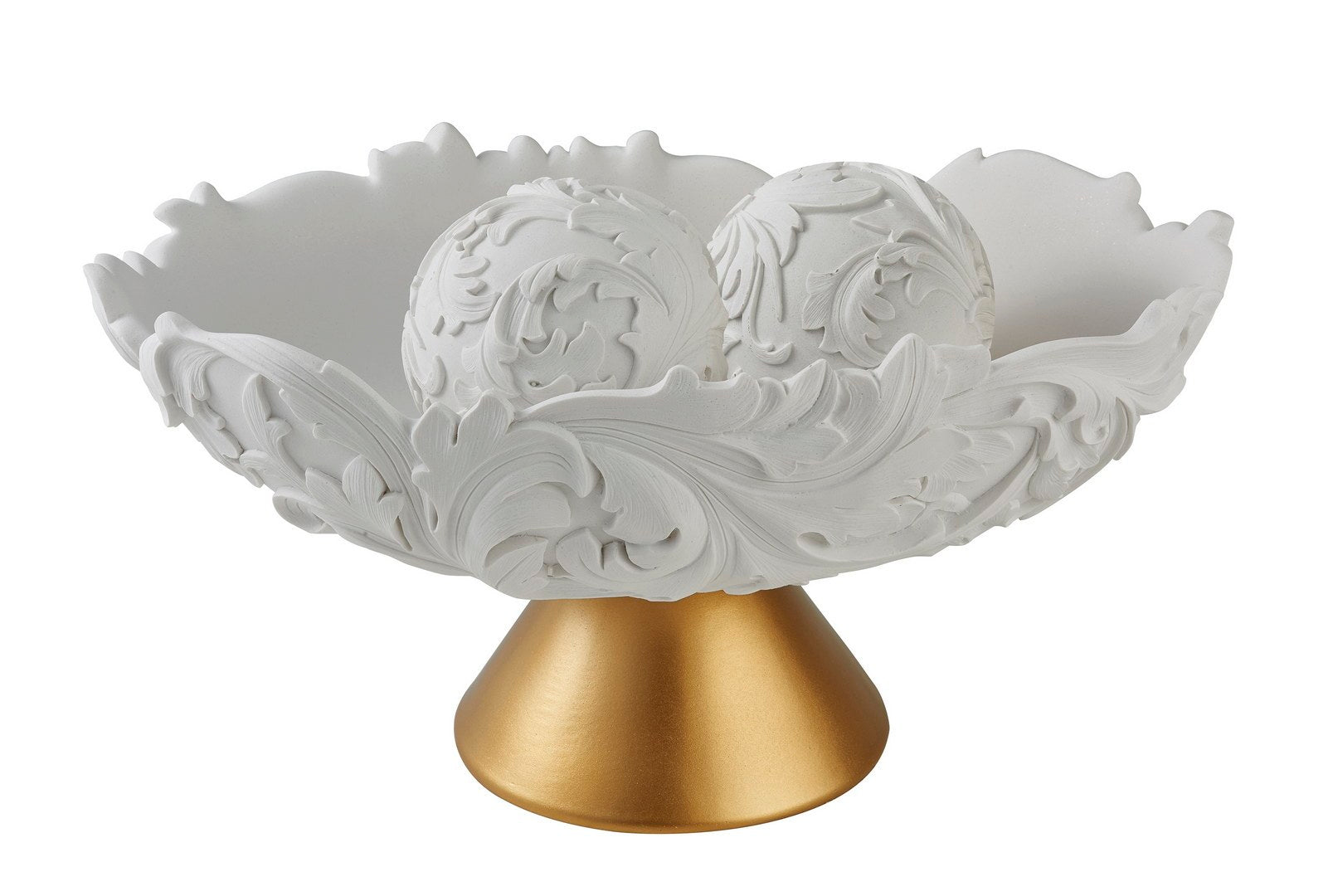 8.75' Alba White / Gold Baroque Scroll Bowl w/ Spheres