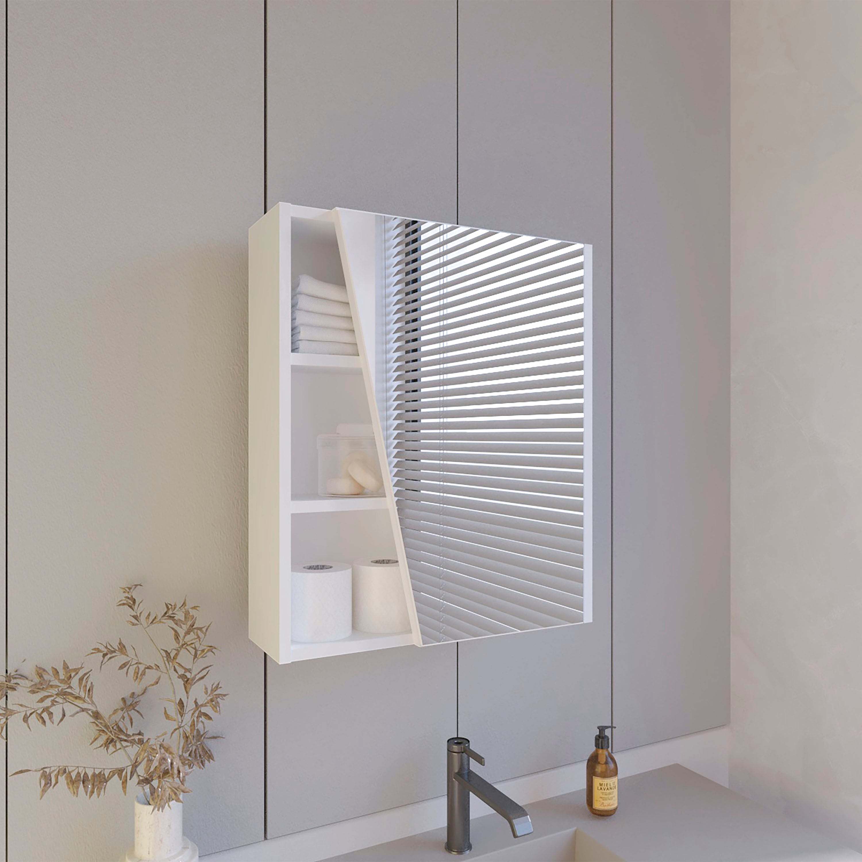 White Medicine Cabinet with Mirrored Door and Open Storage