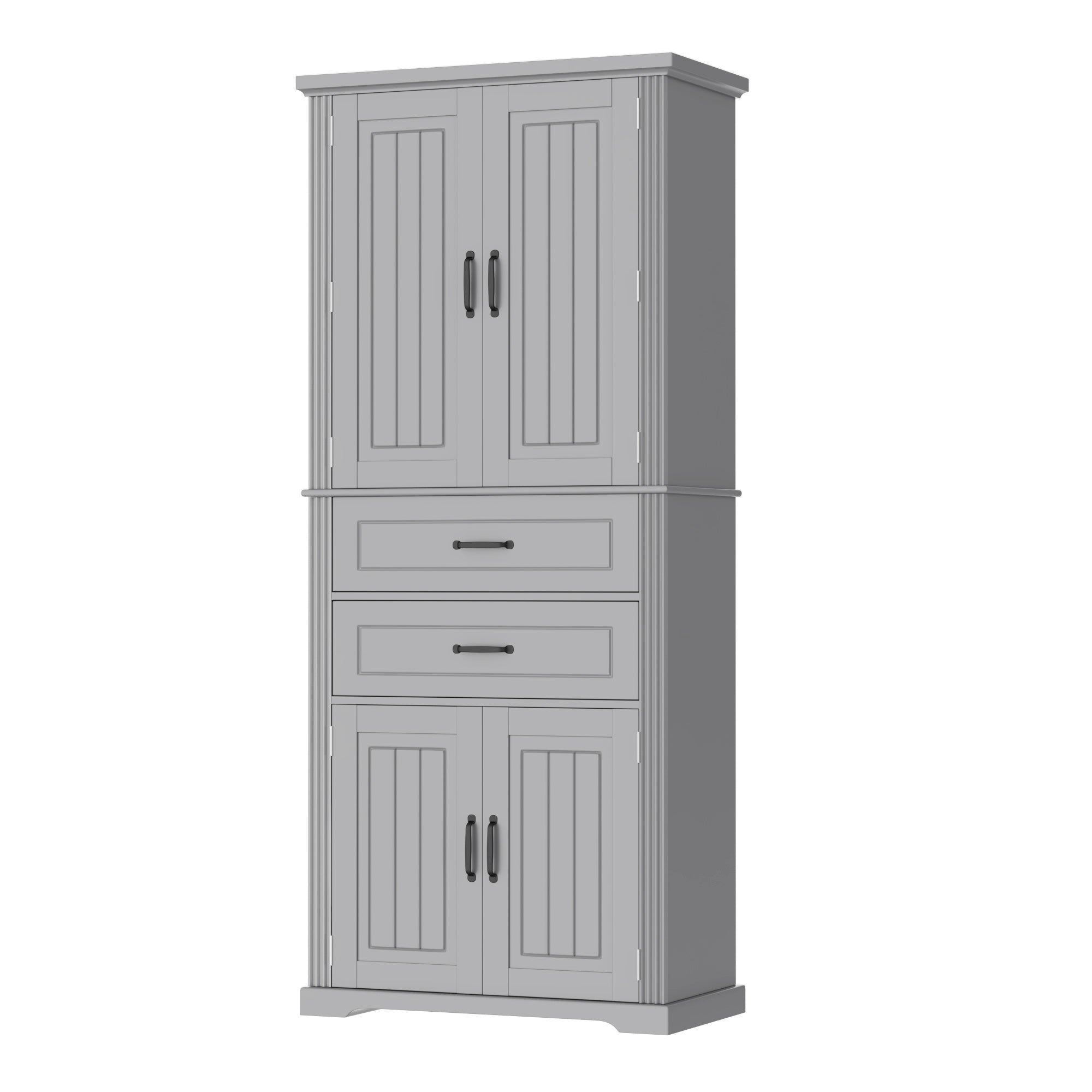 Elegant Storage Cabinet with Multi-Functional Space, 2 Drawers with Slide Rails, Adjustable Shelf, Gray MDF