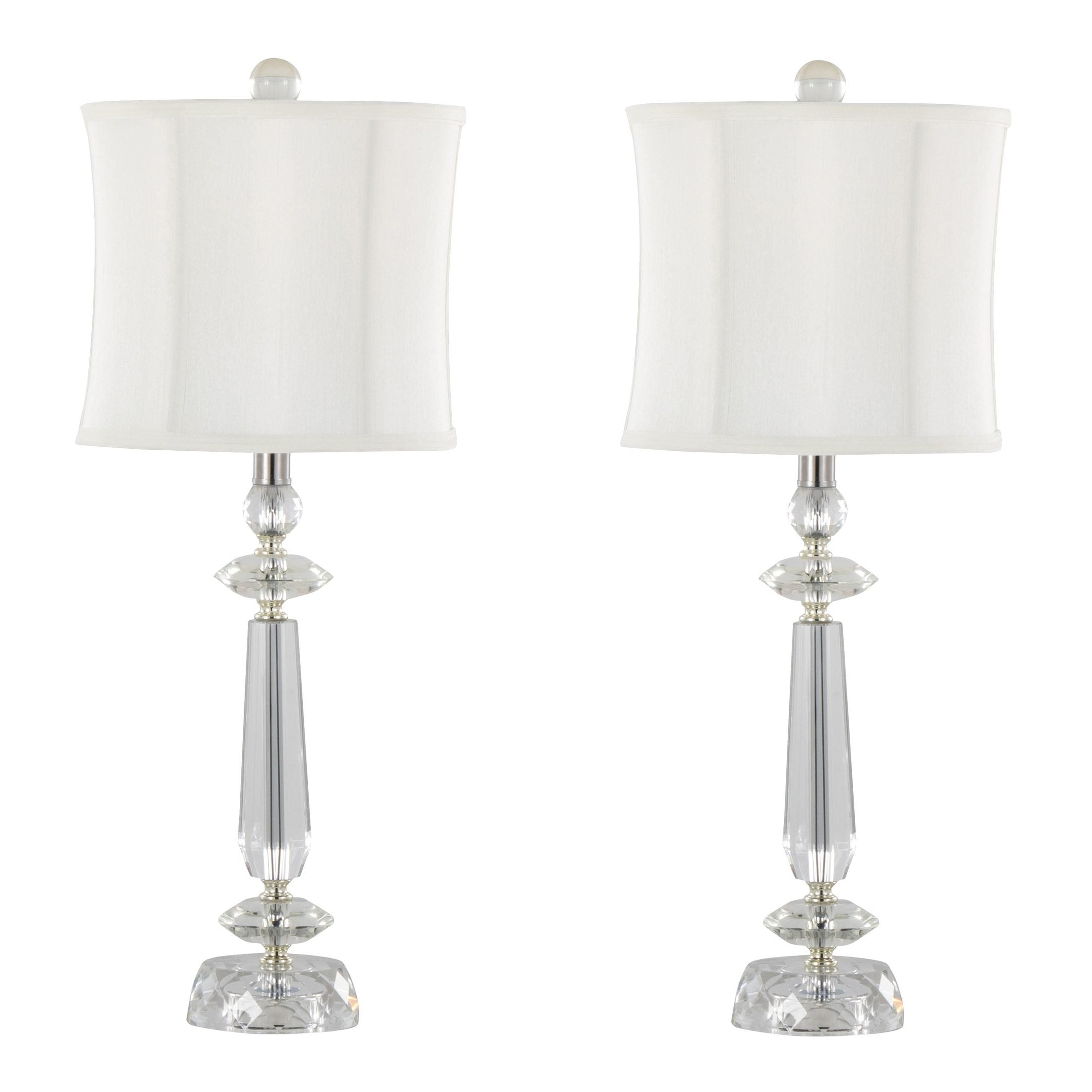 Karat 25.5' Contemporary Crystal Table Lamp in Clear K9 Crystal and Chrome Metal with White Linen Softback Shade from Grandview Gallery by LumiSource - Set of 2